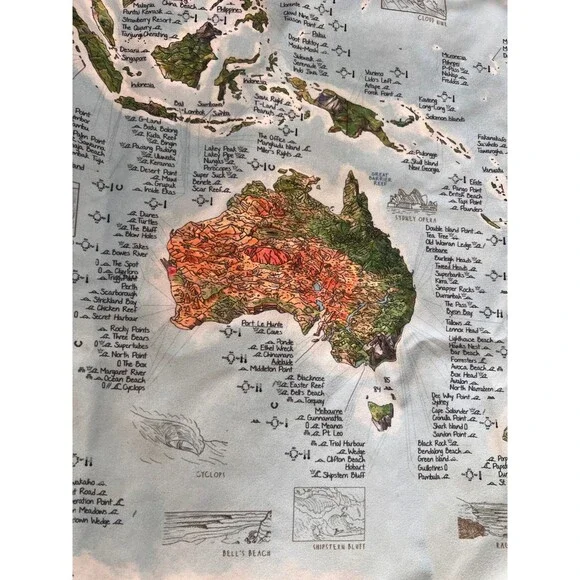 Awesome Maps World Surf Map Surfing Sites Around the World Wall Tapestry - Picture 5 of 10